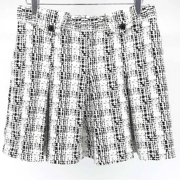 NWT Anna Sui Monochrome Pleated Tweed Mini Skirt Black White 8 - Picture 7 of 12